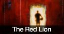 The Red Lion. Blurred figure holding a football in a doorway, lit from behind
